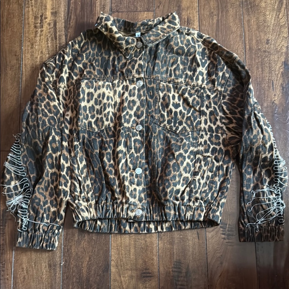 Leopard Print Cropped Jacket - Brown